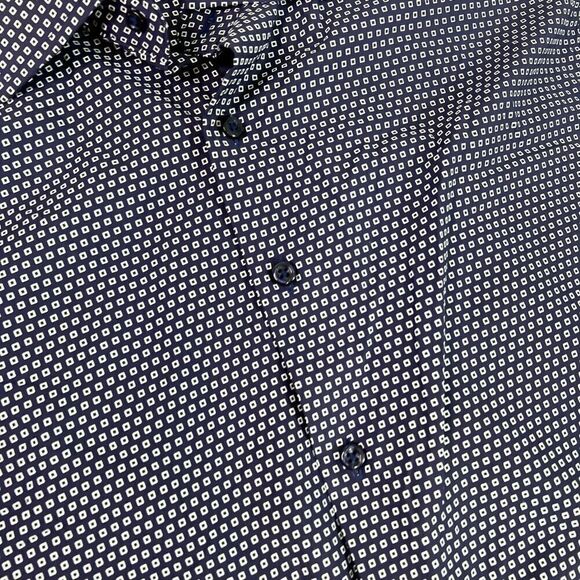 Peter Millar Button Up Shirt Mens Medium Navy White Geometric Long Sleeves - Picture 3 of 12